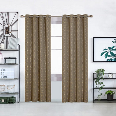 Deconovo Noise Reduction Eyelet Blackout Curtains, Gold Diamond Printed Thermal Curtains For Bedroom, 52 X 72 Inch, Taupe, 1 Pair - image 1