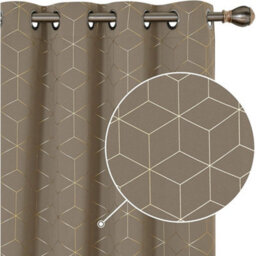Deconovo Noise Reduction Eyelet Blackout Curtains, Gold Diamond Printed Thermal Curtains For Bedroom, 52 X 72 Inch, Taupe, 1 Pair - thumbnail 2