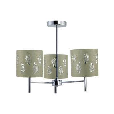 First Choice Lighting Brea - Chrome 3 Light Fitting With Sage Green Fern Shades - image 1