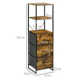 Wyld Haus Rana Rustic Brown And Black Metal Tall Unit With 2 Shelves And 3 Fabric Drawers - thumbnail 3
