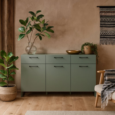 Wyld Haus Innsbruck Sage Green 3 Door 3 Drawer Wooden Chest With Soft-Close Drawers And Matt Black Handles - image 1