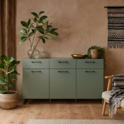 Wyld Haus Innsbruck Sage Green 3 Door 3 Drawer Wooden Chest With Soft-Close Drawers And Matt Black Handles - thumbnail 1