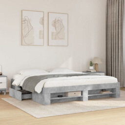 Berkfield Bed Frame Without Mattress Concrete Grey 200X200Cm Engineered Wood - thumbnail 1