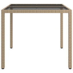 Berkfield Garden Table 90X90X75 Cm Tempered Glass And Poly Rattan Beige - thumbnail 4