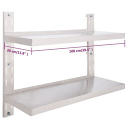 Berkfield 2-Tier Floating Wall Shelf Stainless Steel 100X30 Cm - thumbnail 7