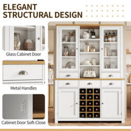 Abrihome Kitchen Pantry Cabinet With Wine Rack, 185Cm Tall Storage Cabinet With Glass Doors, 5 Drawers & Adjustable Shelves, White - thumbnail 3