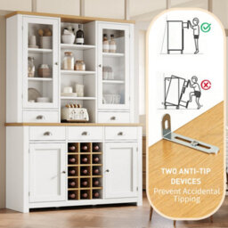 Abrihome Kitchen Pantry Cabinet With Wine Rack, 185Cm Tall Storage Cabinet With Glass Doors, 5 Drawers & Adjustable Shelves, White - thumbnail 2