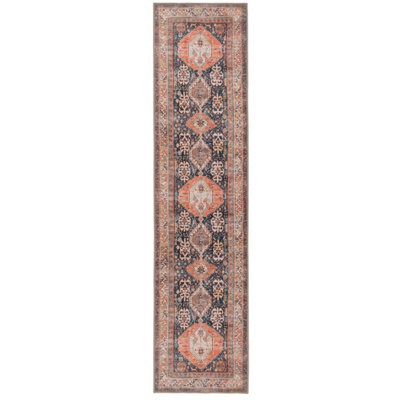 Loomed Distressed Navy Terracotta Persian Style Washable Non Slip Runner Rug 60X240Cm - image 1