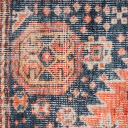 Loomed Distressed Navy Terracotta Persian Style Washable Non Slip Runner Rug 60X240Cm - thumbnail 3