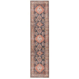 Loomed Distressed Navy Terracotta Persian Style Washable Non Slip Runner Rug 60X240Cm - thumbnail 1