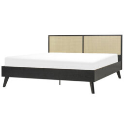 Beliani Bed Rattan Monpazier 180 X 200 Cm (Eu Super King) Black - thumbnail 1