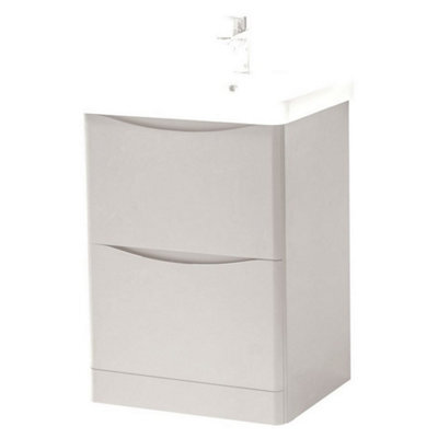 Clifton Bathroom Floor Standing 2-Drawer Vanity Unit With Basin 600mm Wide - Cashmere - (Arch) - Brassware Not Included - image 1