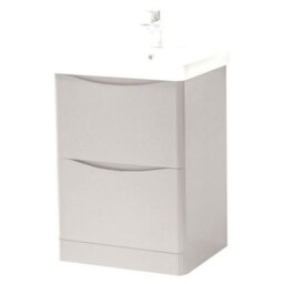Clifton Bathroom Floor Standing 2-Drawer Vanity Unit With Basin 600mm Wide - Cashmere - (Arch) - Brassware Not Included - thumbnail 1