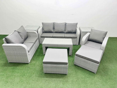 Fimous Pe Wicker Outdoor Rattan Furniture Sofa Sets Coffee Table Reclining Chair Loveseat Sofa 2 Big Footstools 2 Side Table - image 1