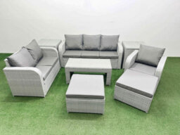 Fimous Pe Wicker Outdoor Rattan Furniture Sofa Sets Coffee Table Reclining Chair Loveseat Sofa 2 Big Footstools 2 Side Table - thumbnail 1
