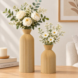 Khaki Plastic Vase Set Of 2 Small And Large Boho Style Decorative Flower Vases For Home Office Living Room - thumbnail 1