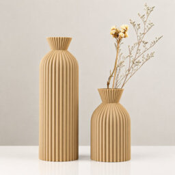 Khaki Plastic Vase Set Of 2 Small And Large Boho Style Decorative Flower Vases For Home Office Living Room - thumbnail 2