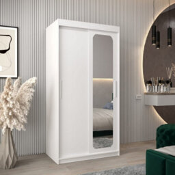 Arte Uppsala T2 Sliding Door Wardrobe 100Cm In White - Bright, Space-Saving Mirrored Storage