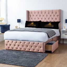 UKBEDFURNITURE Jasmine Pink Plush Wingback Divan Bed Base With 54 Inch Headboard - No Storage - thumbnail 2