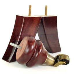 L&F Mahogany Furniture Legs Wood Replacement Feet 2 With Antique Brass Castors 140mm High 2 Curved Feet Chair Sofa M8 - thumbnail 8