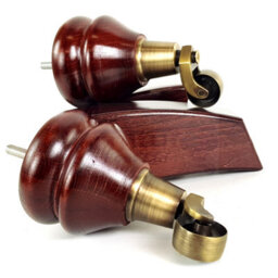 L&F Mahogany Furniture Legs Wood Replacement Feet 2 With Antique Brass Castors 140mm High 2 Curved Feet Chair Sofa M8 - thumbnail 5