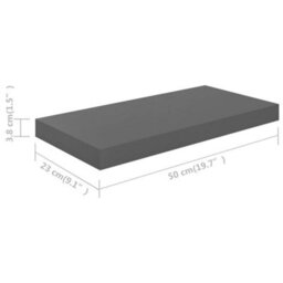 Berkfield Floating Wall Shelves 2 Pcs High Gloss Grey 50X23X3.8 Cm Mdf - thumbnail 8