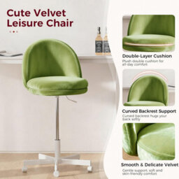 Comhoma Vanity Desk Chair Dressing Table Chairs Swivel Height Adjustable Chair, Velvet, Green - thumbnail 4