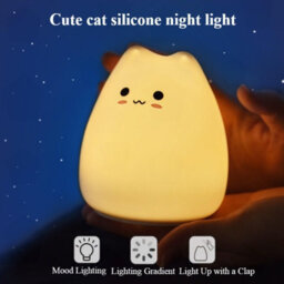 Amorly Silicone Cat Night Light,rechargeable Tap Controlled 7 Color Dimmable Led Lamp, Portable Baby Nightlight For Nursery Bedroom Gifts - thumbnail 1