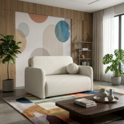 Viva Sun Ii Sofa Bed With Sleeping Function And Bedding Storage Metal Legs Wooden Frame 130X103X85Cm Cream - thumbnail 3