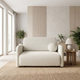 Viva Sun Ii Sofa Bed With Sleeping Function And Bedding Storage Metal Legs Wooden Frame 130X103X85Cm Cream - thumbnail 1