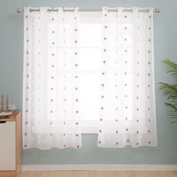 Deconovo Eyelet Faux Linen Net Curtainsvoile Curtains Soft Semi Sheer Curtains 55 X 54 Drop Inch Orange 1 Pair - thumbnail 1