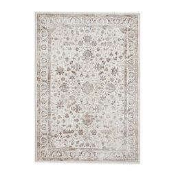 Beige Silver Abstract Bordered 8mm Pile Rug For Bedroom, & Dining Room, Easy To Clean Traditional Rug-160Cm X 230Cm - thumbnail 9