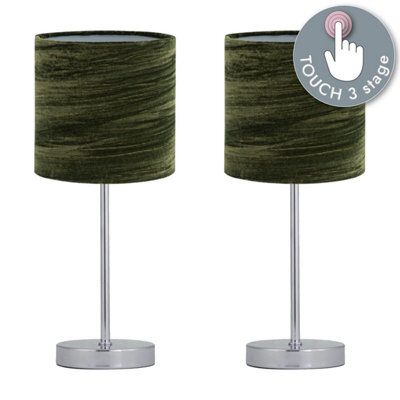 First Choice Lighting Set Of 2 Chrome Touch Table Lamp With Green Crushed Velvet Shades - image 1