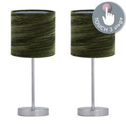 First Choice Lighting Set Of 2 Chrome Touch Table Lamp With Green Crushed Velvet Shades