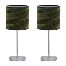 First Choice Lighting Set Of 2 Chrome Touch Table Lamp With Green Crushed Velvet Shades - thumbnail 2