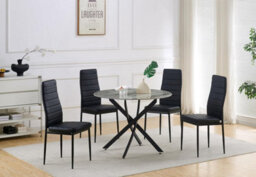 Furnizone UK Alexa 4-Seater Ceramic Grey Marble Effect Dining Table And 4 Olivia Black Faux Leather Chairs