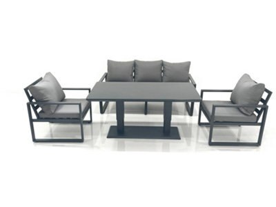 Fimous Outdoor Aluminium Garden Furniture Set With Adjustable Rising Lifting Dining Table 3 Seater Sofa 2 Chair Dark Grey - image 1