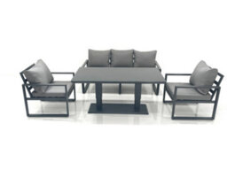 Fimous Outdoor Aluminium Garden Furniture Set With Adjustable Rising Lifting Dining Table 3 Seater Sofa 2 Chair Dark Grey - thumbnail 1