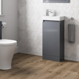 Affine Gloss Grey Floor Standing 400mm Slim Vanity Unit Basin Sink Cloakroom Bathroom - thumbnail 3