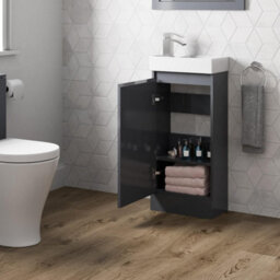 Affine Gloss Grey Floor Standing 400mm Slim Vanity Unit Basin Sink Cloakroom Bathroom - thumbnail 4