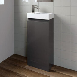Aveli Gloss Grey Floor Standing 400mm Slim Vanity Unit Basin Sink Cloakroom Bathroom