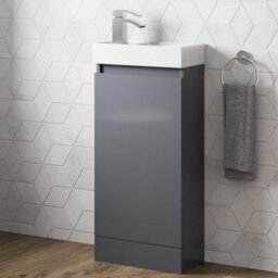 Affine Gloss Grey Floor Standing 400mm Slim Vanity Unit Basin Sink Cloakroom Bathroom - thumbnail 2