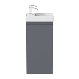 Affine Gloss Grey Floor Standing 400mm Slim Vanity Unit Basin Sink Cloakroom Bathroom - thumbnail 7