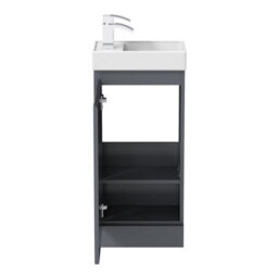 Affine Gloss Grey Floor Standing 400mm Slim Vanity Unit Basin Sink Cloakroom Bathroom - thumbnail 8