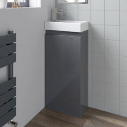Affine Gloss Grey Floor Standing 400mm Slim Vanity Unit Basin Sink Cloakroom Bathroom - thumbnail 5