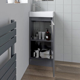 Affine Gloss Grey Floor Standing 400mm Slim Vanity Unit Basin Sink Cloakroom Bathroom - thumbnail 6