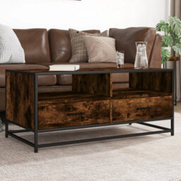 Berkfield Coffee Table Smoked Oak 100X50X45 Cm Engineered Wood And Metal - thumbnail 1