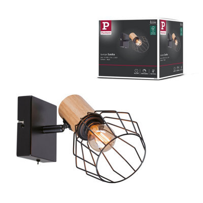 Paulmann 66766 Spotlight Lanke 1-Lamp Max. 1X20W Ceiling Luminaire Black/wood Spot Metal E14 - image 1