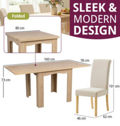 Hallowood Furniture Newquay Oak Flip Top Extending Table With 6 Upholstered Roll Top Dining Chairs In Cream Fabric - thumbnail 3