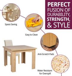Hallowood Furniture Newquay Oak Flip Top Extending Table With 6 Upholstered Roll Top Dining Chairs In Cream Fabric - thumbnail 2
